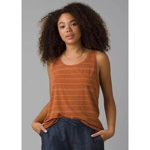NWT prAna Foundation Scoop Neck Tank, Size Small, Color Copper Heather Stripe